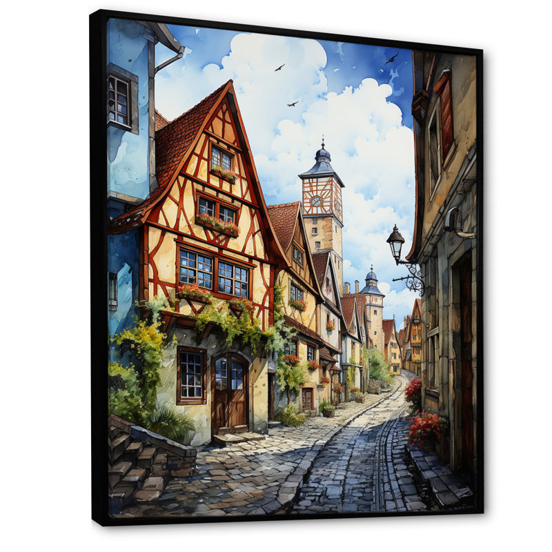 Kristella Allemagne Rothenburg Street II, H 32 po x l 16 po x P 1 po, Cadre flottant noir