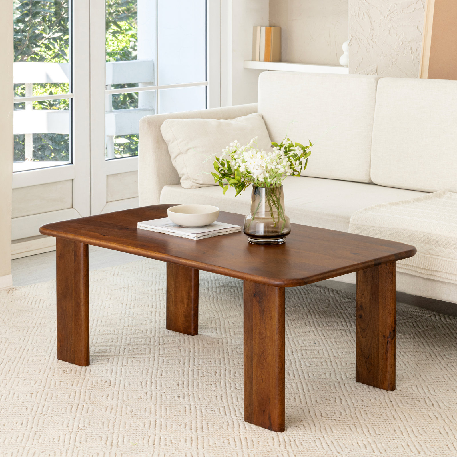 Hepza 48" Mango Coffee Table, Walnut