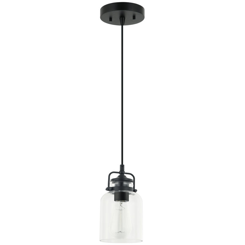 Loucks 1-Light Modern Dimmable Single Jar Pendant Light with Clear Glass Shade, Matte Black