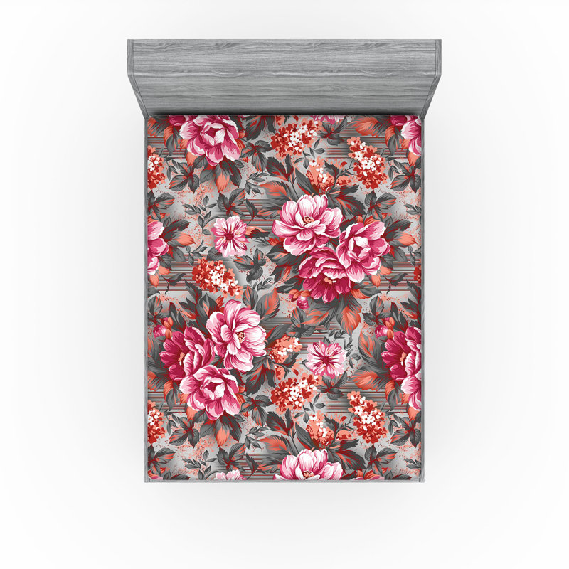 Drap-housse rustique Ambesonne, Framboise, vert foncé / floral, Drap-housse de taille très grand