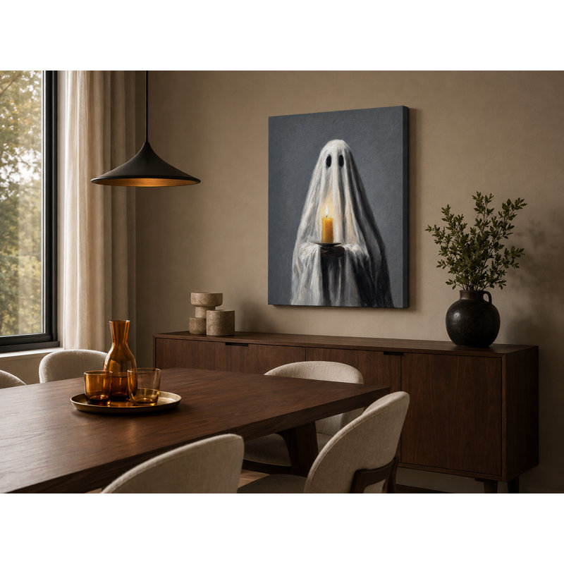 Fantôme tenant une bougie, art mural d'Halloween, H 40 po x l 30 po