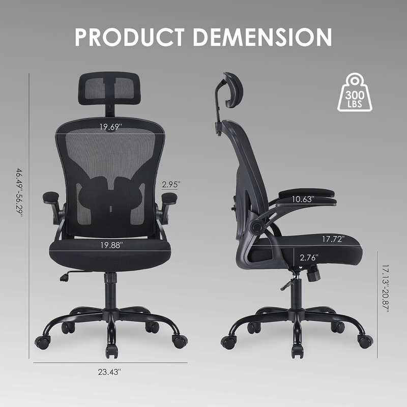 Ergonomic Office Chair, Home Office Desk Chair With Headrest, High Back Computer Chair With Armrests And Adjustable Lumbar Support For Home Office Study Room, Black & Dark Black