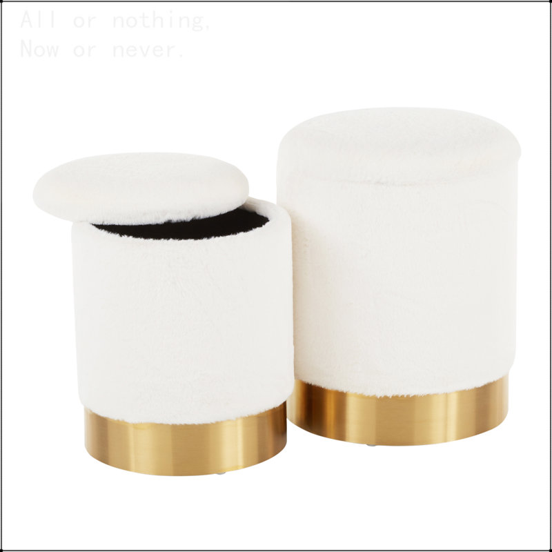 Nesting Ottoman Set in Gold Metal, Cream