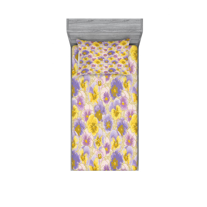 Microfiber Floral Sheet Set, Twin XL Sheet Set with Fitted Sheet, Exotic with Plumeria Hibiscus Floral
