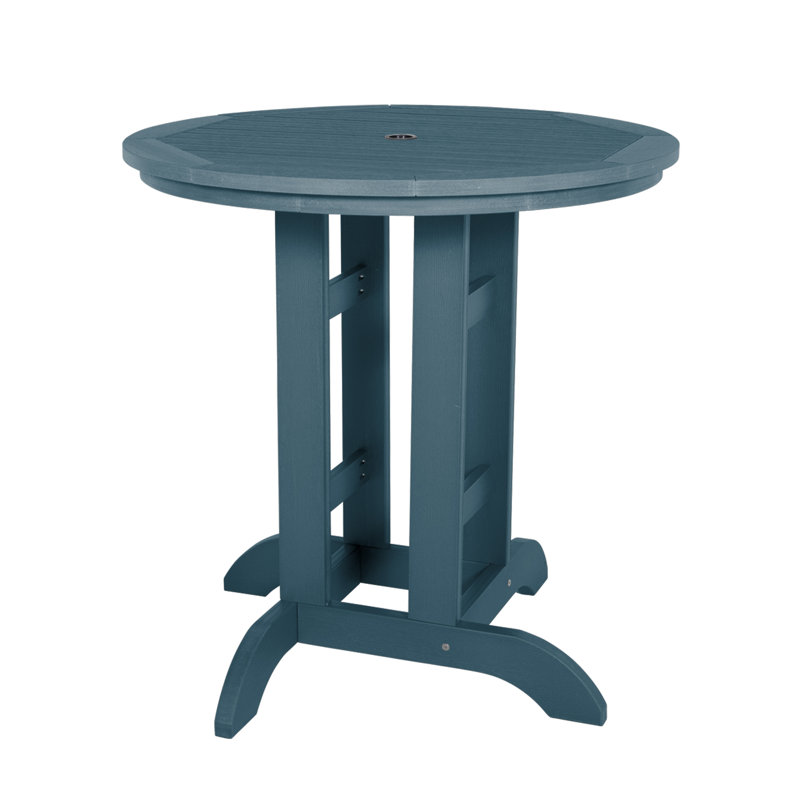 Table de salle à manger d'extérieur ronde avec trou pour parasol Tion, Bleu Nantucket, H 36 po x L 36 po x l 36 po