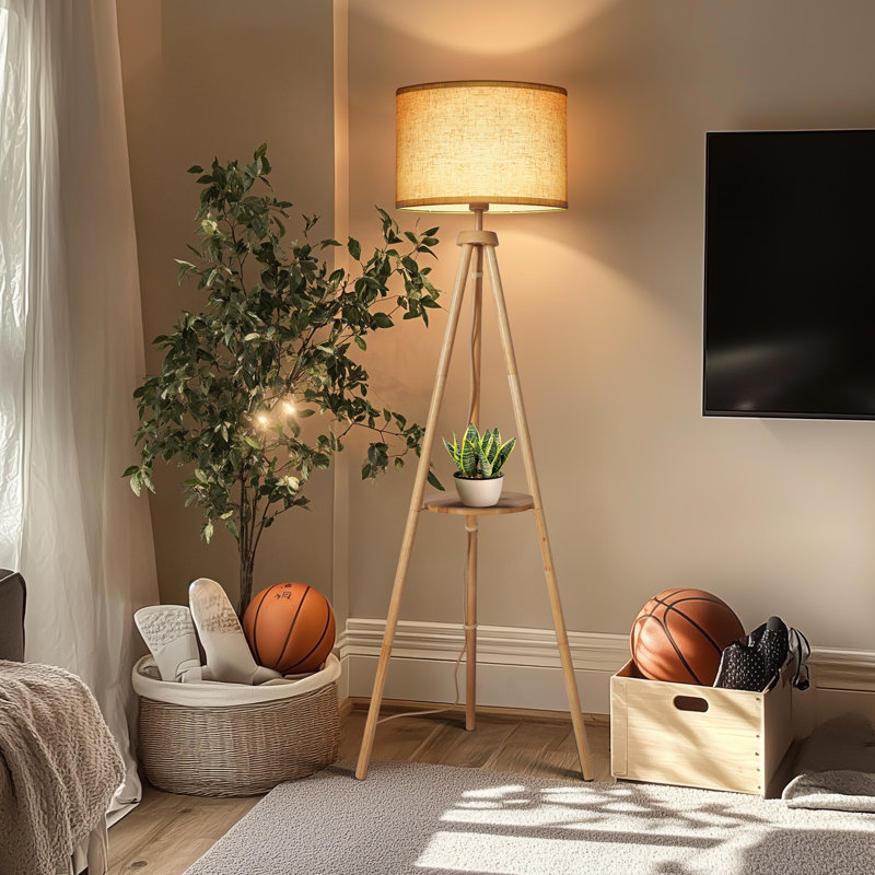 Lampe trépied DEL 63 po Jodanna, Bois
