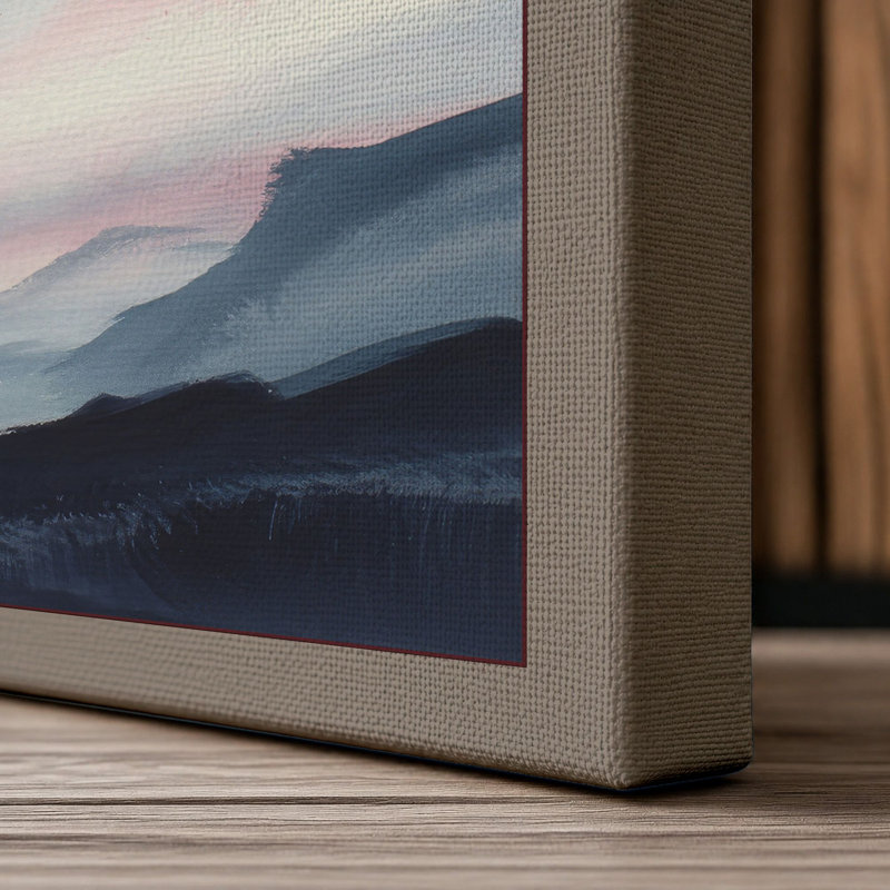 Mountains at Sunrise Minimalist 1 Piece Wrapped Canvas Wall Art, 24x16 - 61.0 x 40.6 cm, Taupe Border