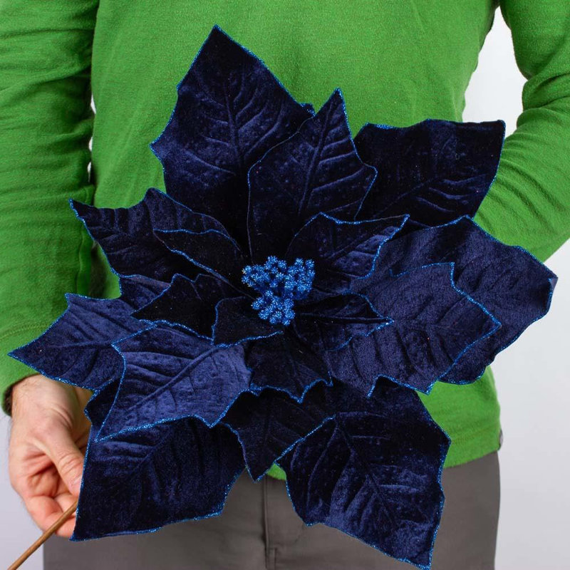 Paquet de 24 fleurs de Noël en velours rouge avec paillettes, tiges flexibles artificielles pour couronnes