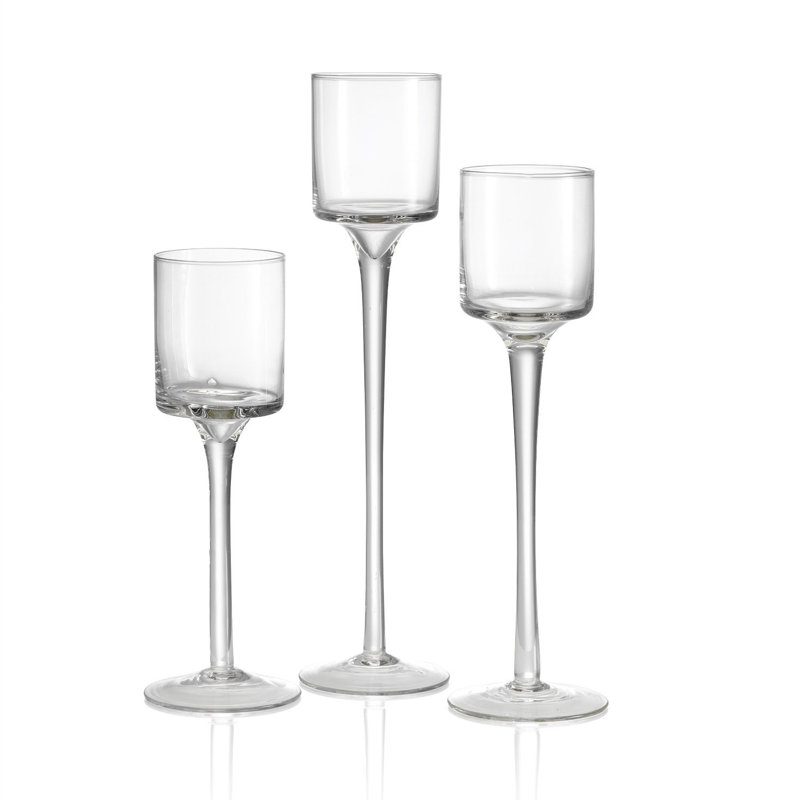 3 Piece Glass Tabletop Candlestick Set