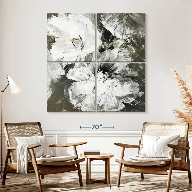 Fleurs blanches et grises Avery, H 57 po x l 57 po