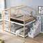 Lit double superposé double avec toit, fenêtres, tableau noir et échelle de rangement, idéal pour les chambres d'enfants et les aires de jeux-34981960