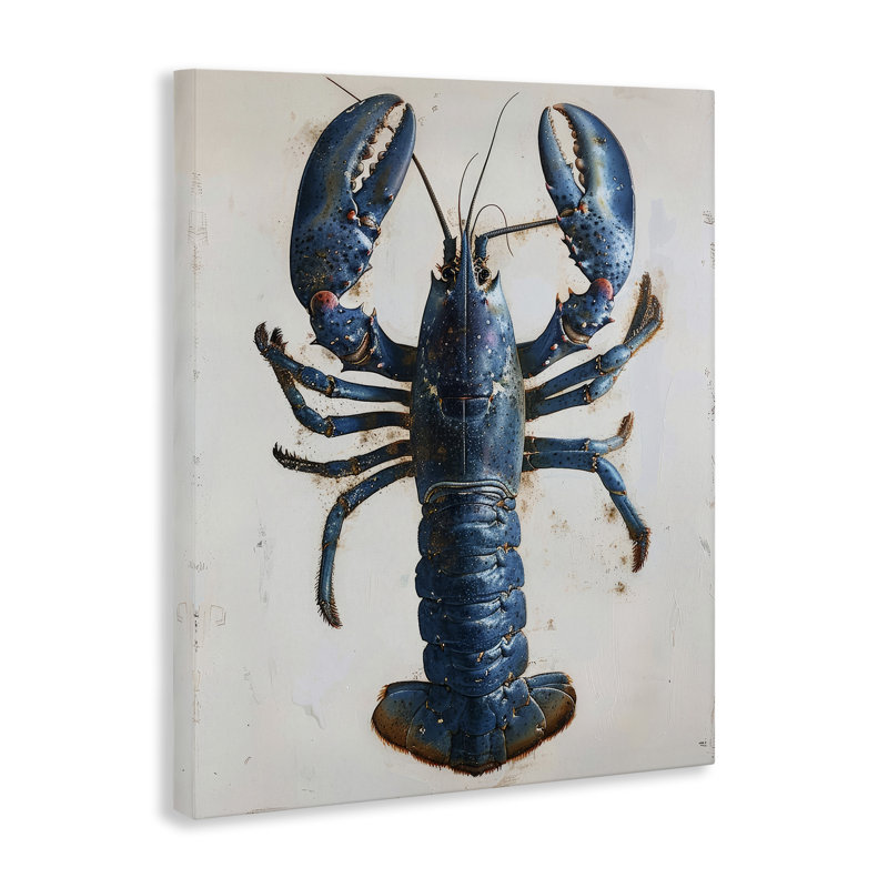 «Cyan Crustacean Lobster», art mural sur toile par Petal Prints Design, H 48 po x l 36 po