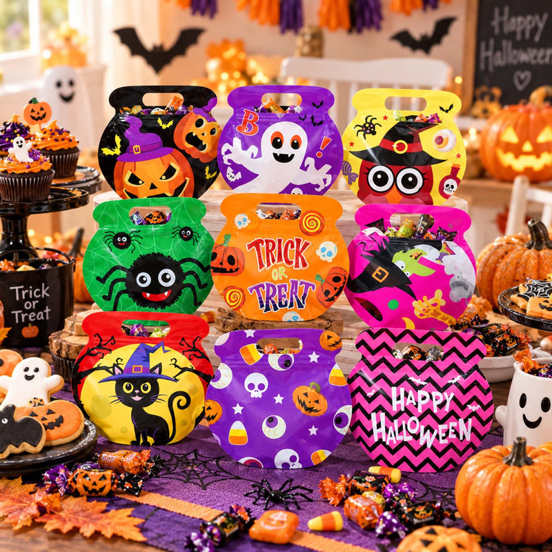 Paquet de 54 sacs à friandises refermables d'Halloween avec poignées et fermetures à glissière