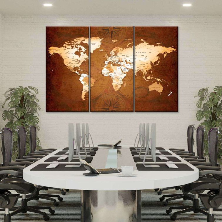" Rare World Map " by Tess P 3 - Pieces on Canvas