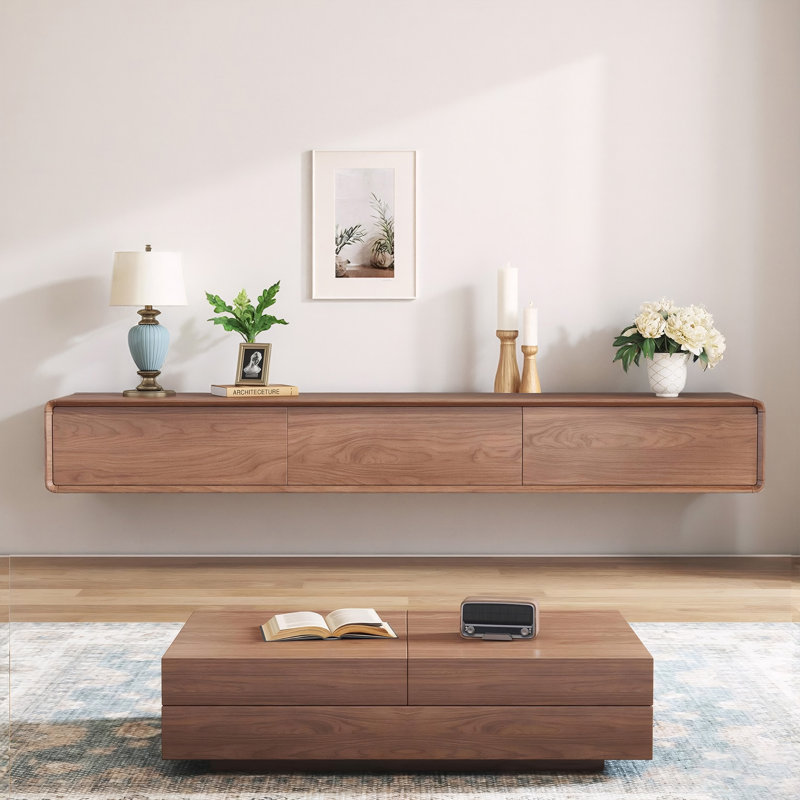 Modern Floating TV Stand, 2.0m Wall-Mounted Media Console with Storage Drawers in Retro Walnut for TVs Over 75 inch，Fast Dispatch From UK Warehouse — 2 Working Days Deliver within 2-4 working days.