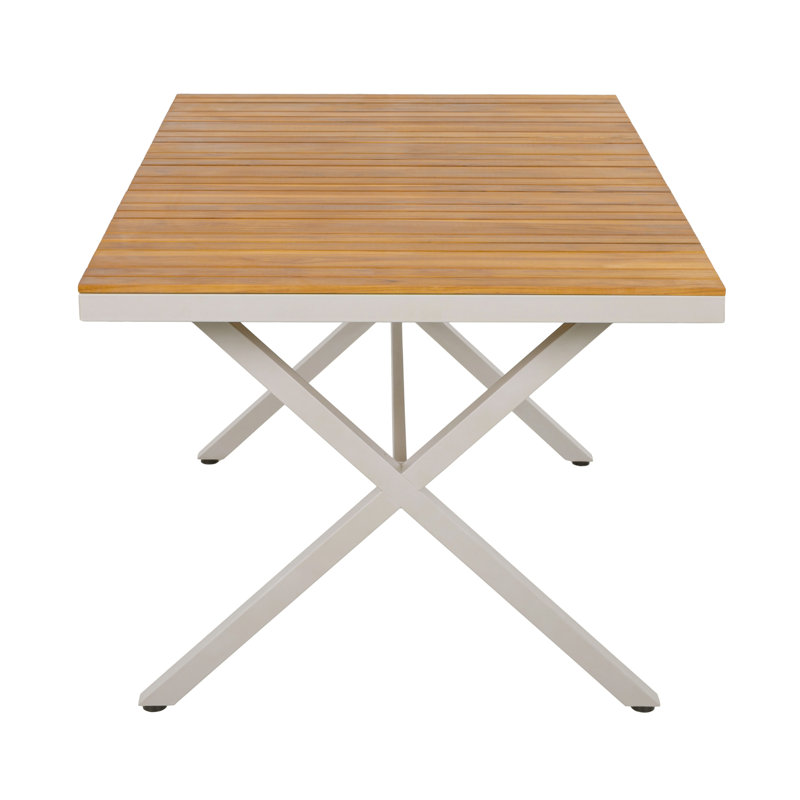 Tables de patio spacieuses, bois de teck et acier, salle à manger d'extérieur moderne