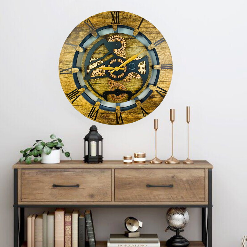 Solid Wood Wall Clock, Gold Antique