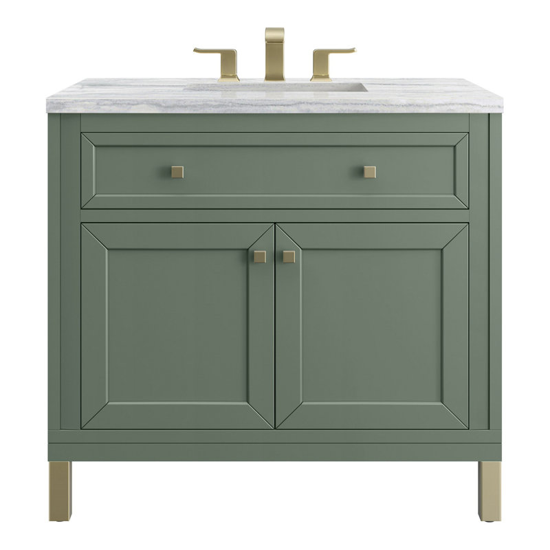 Chicago 36' W Single Vanity, Smokey Celadon, Eternal Jasmine Pearl Quartz, 8" Widespread