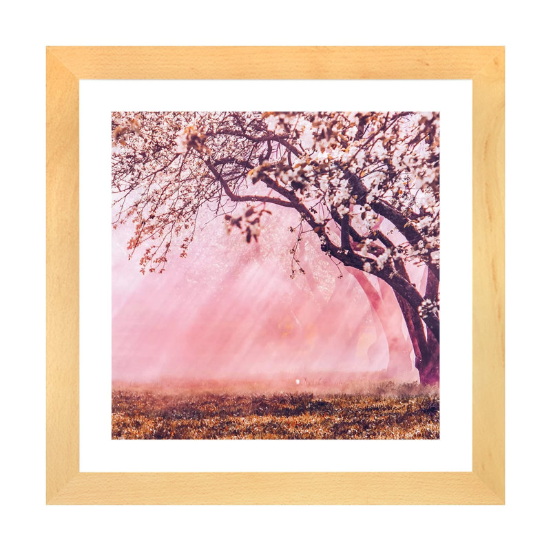 « Sunrise Blossom » par Hobopeeba-impression, H 16 po x l 16 po x P 1 po, Toile avec cadre en bois beige, Blanc