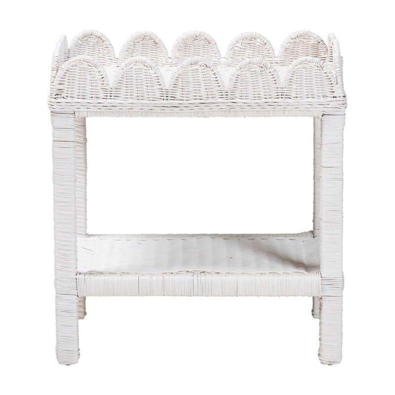 Table d'appoint bali & pari en rotin naturel - Table d'appoint à deux niveaux en osier tressé à la main avec plateau festonné pour salon, blanche