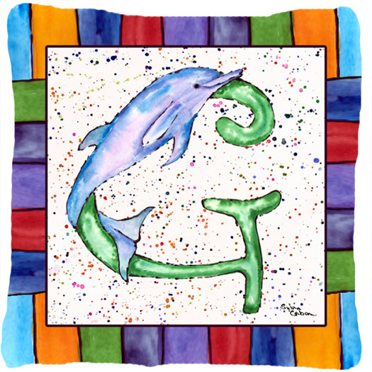 Beach and Seafood Monogram Indoor/Outdoor Throw Pillow Caroline's Treasures