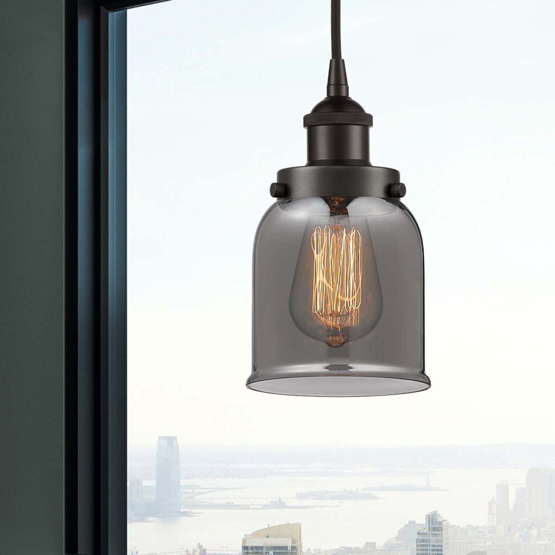 Luminaire suspendu en forme de cloche à 1 lumière Bostonia, H 9,5 po x l 5 po x P 5 po, gris, Bronze huilé