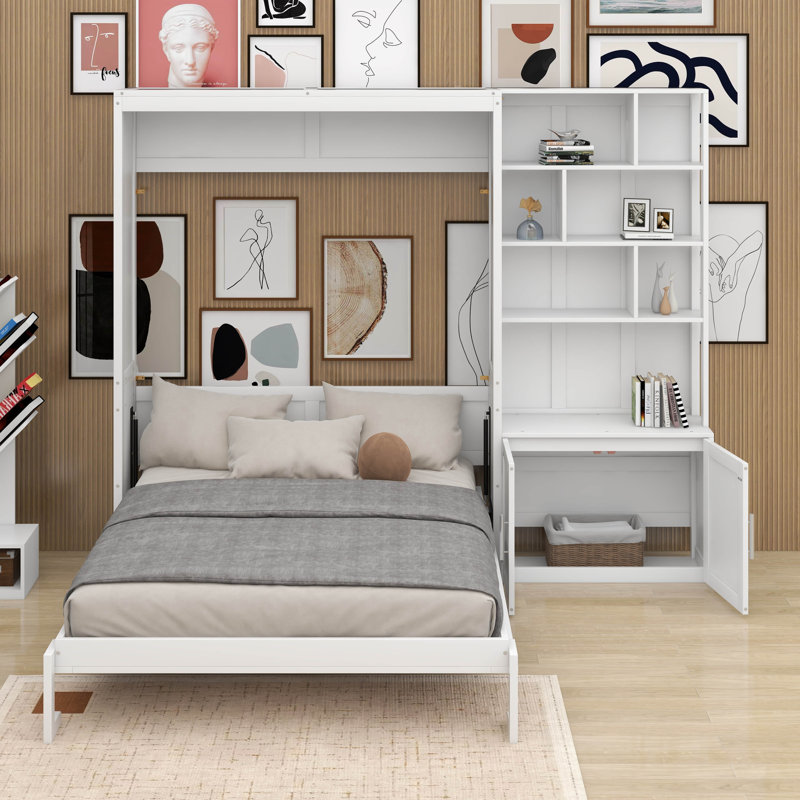 Lit escamotable double avec tablettes