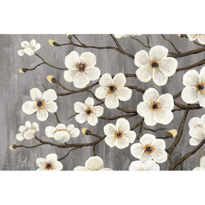 Cherry Blossom White - Wrapped Canvas Painting, 81cm H x 122cm W x 3.8cm D