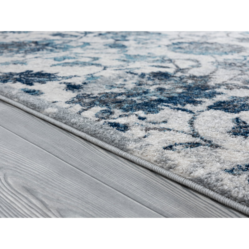 Tapis floral gris / bleu / ivoire Bejou, Rectangle 1 pi 10 po x 3 pi
