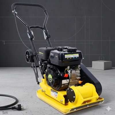 7.0HP Gas-Powered Plate Compactor with 5500 Vibrations Per Minute, 20x14 Inch Compaction Plate, Integrated Transport Wheel, EPA Certified