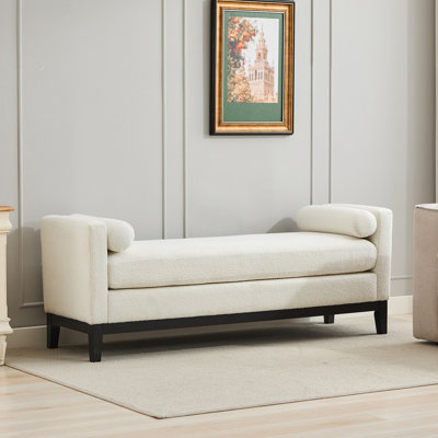 66.34"W Elegant Upholstered Bench,Daybed, Ottoman With Wood Legs & 2 Bolster Pillows For End Of Bed, Bedroom, Living Room, Entryway,Boucle
