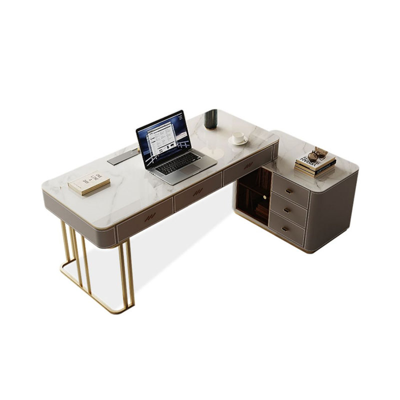 Bureau moderne et simple en tôle grise avec armoire, H 29,53 po x l 62,99 po x P 23,62 po, Retour à droite