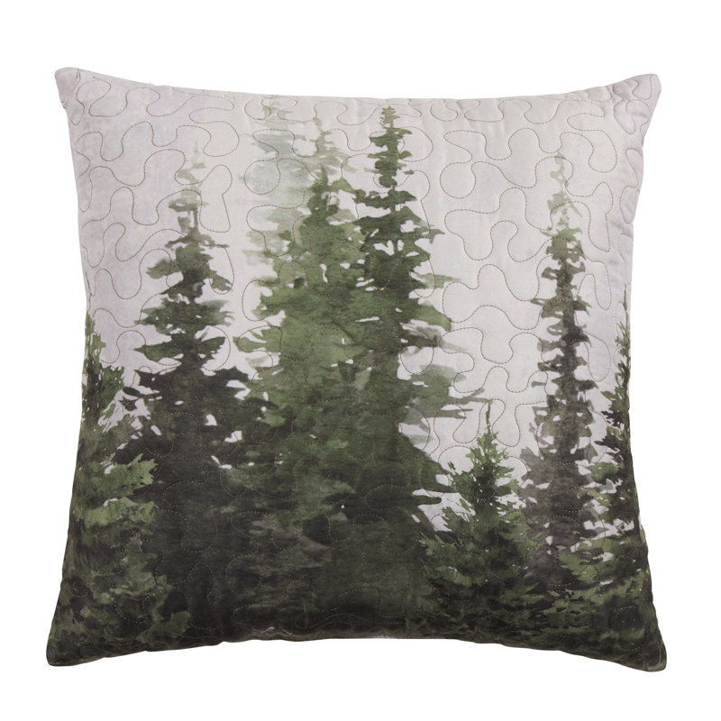 Green Pine Tree Print Square Decorative Pillow
