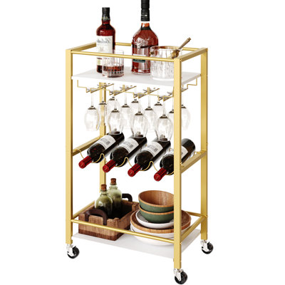 3 Tier Bar Cart For Home Mini Rolling Wine Cart Kitchen Storage Cart With Wine Rack And Glass Holders