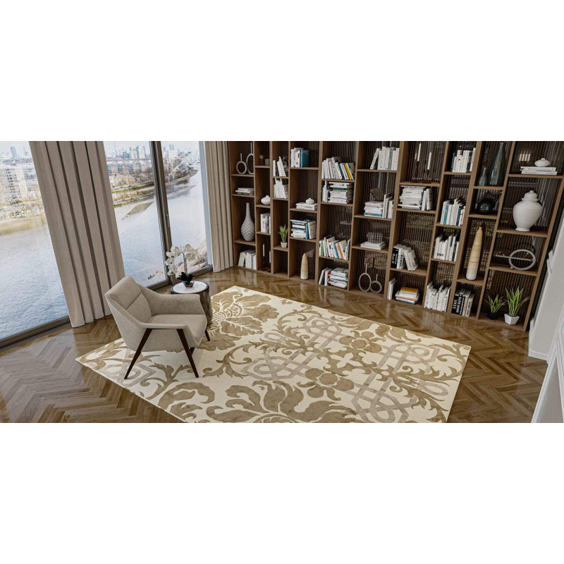 Brocade Floral Area Rug in Beige/Neutral/Gray, Rectangle 8' x 10'