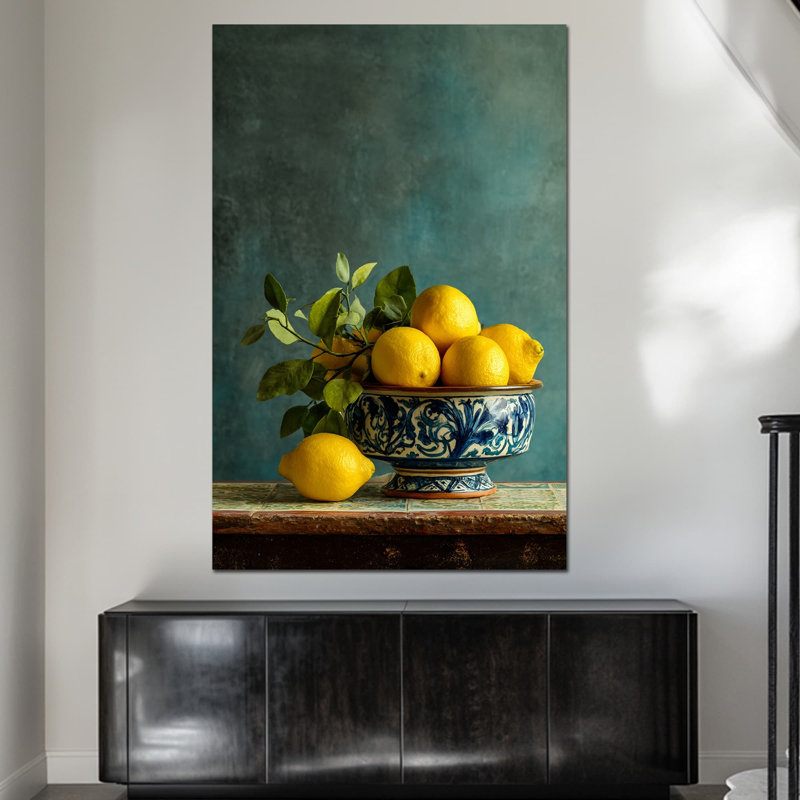Art mural citron, cuisine murale citron, fruits italien, décoration murale pour cuisine, reproduction d'art rétro sur toile citron méditerranéen, 24 po x 32 po