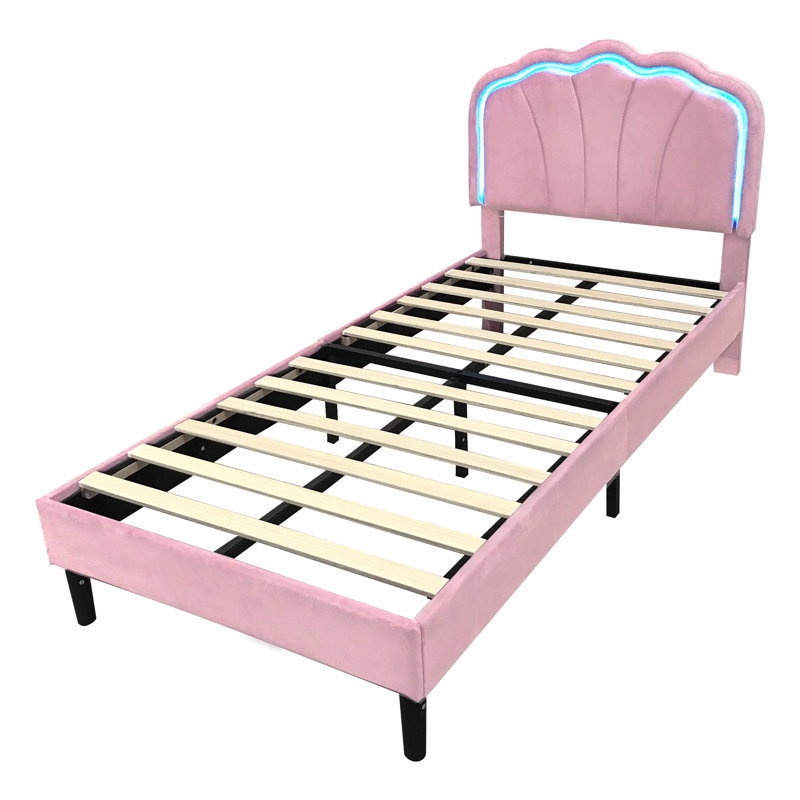 3ft Upholstered Bed With Adjustable Headboard Velvet, Pink