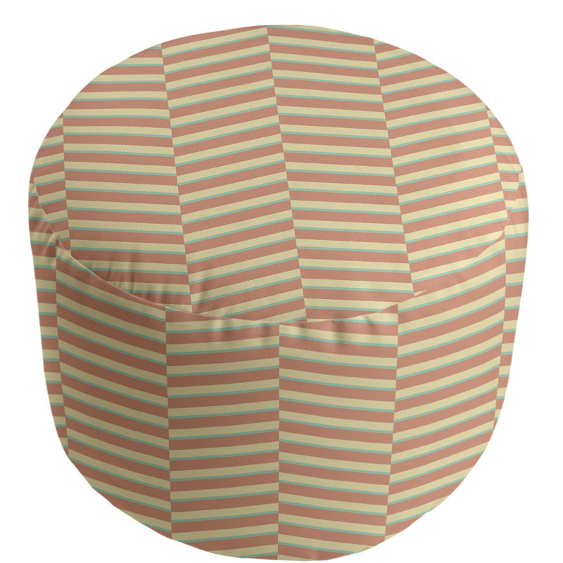 Upholstered Pouf, Green Orange/Yellow