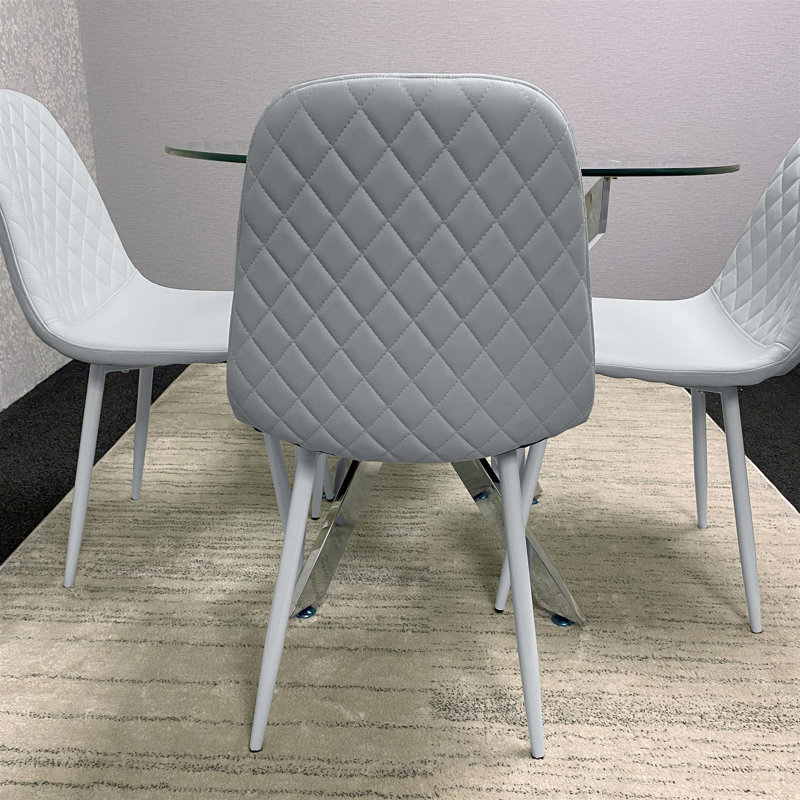 Maya Round Glass Dining Table with 4 Gem Chairs Chrome Finish, Grey