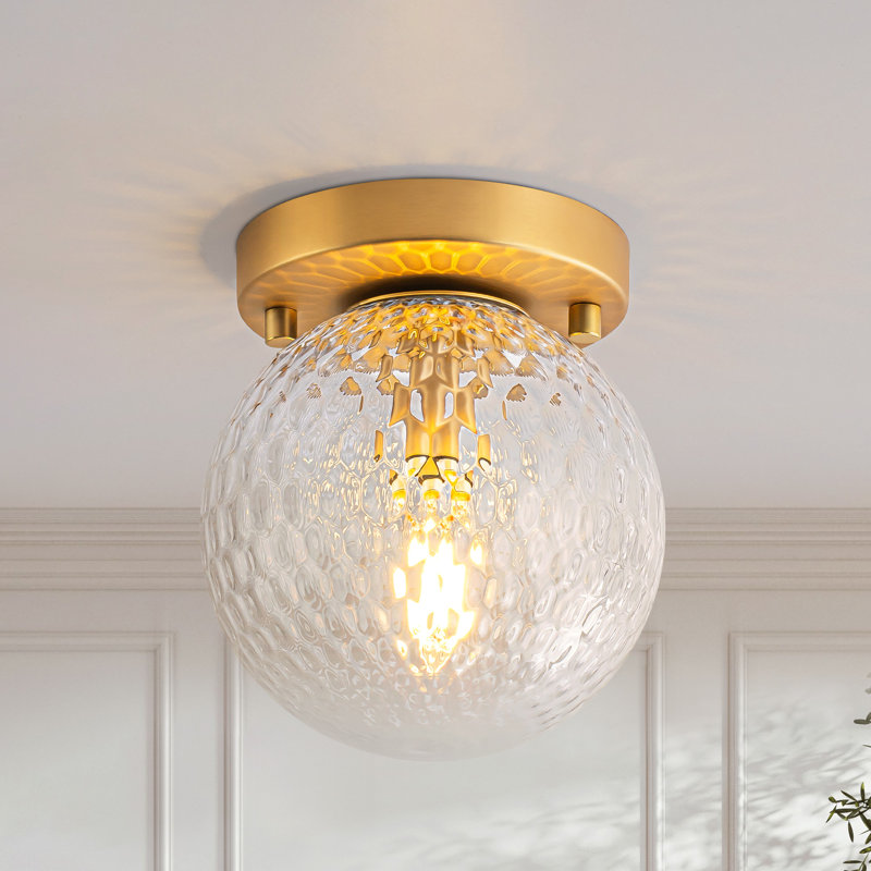 1-Light Brushed Brass Semi-Flush Mount Ceiling Light for Hallway