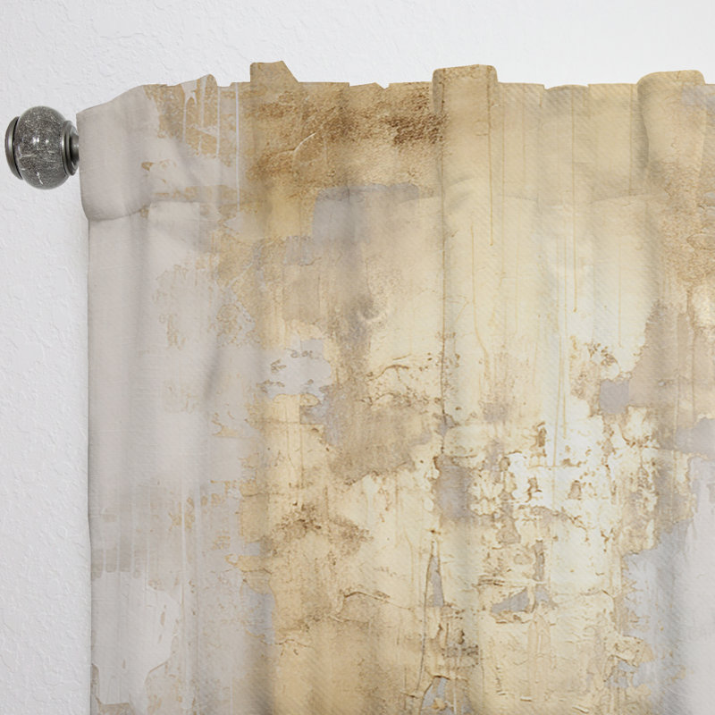 Rideau traditionnel or et beige Minimal Abstract River IV - rideau obscurcissant en velours - 1 panneau, L 52 po x L 84 po