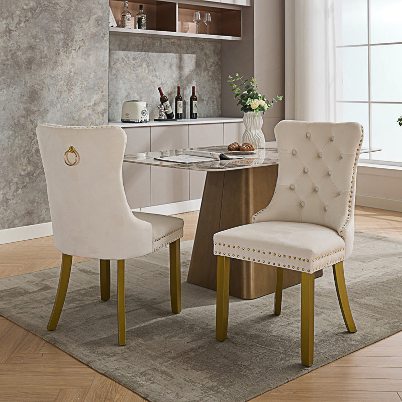 Chaise rembourrée haut de gamme, Blanc lait, Doré