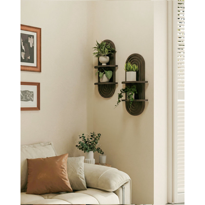 Tablette suspendue en bois Boho, Marron foncé