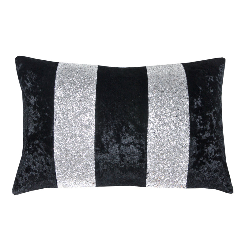 Maci Striped Rectangular Cushion Cover, Black/Silver