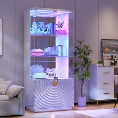 Glass Display Cabinet with Sensor Light and Lock