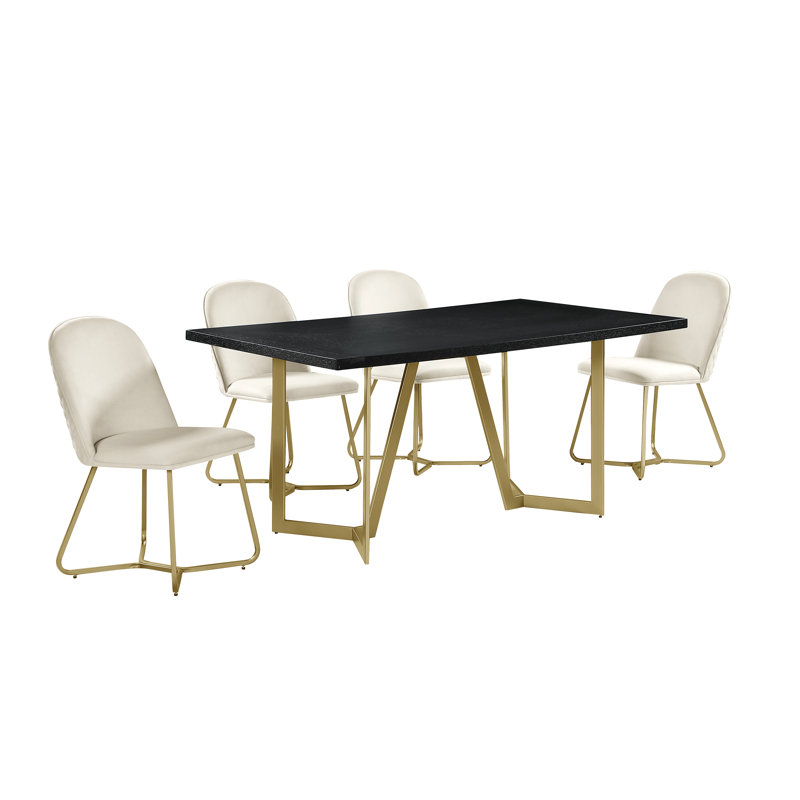 Ensemble repas pour 4 personnes Jakus, Noir, Crème