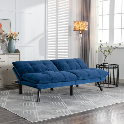 Navy Blue Bed With Adjustable Features, Soft And Upholstery Convertible Pillow Top Arms, Fits Small Spaces