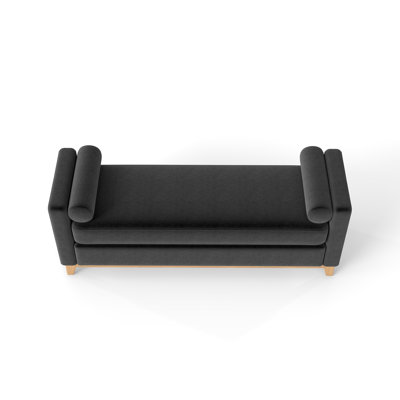 66.34 inches Black Sherpa Fleece Upholstered Bench / Daybed / Ottoman with Solid Wood Legs and 2 Bolster Pillows, Ideal for Bed End, Bedroom, Living Room, Entryway