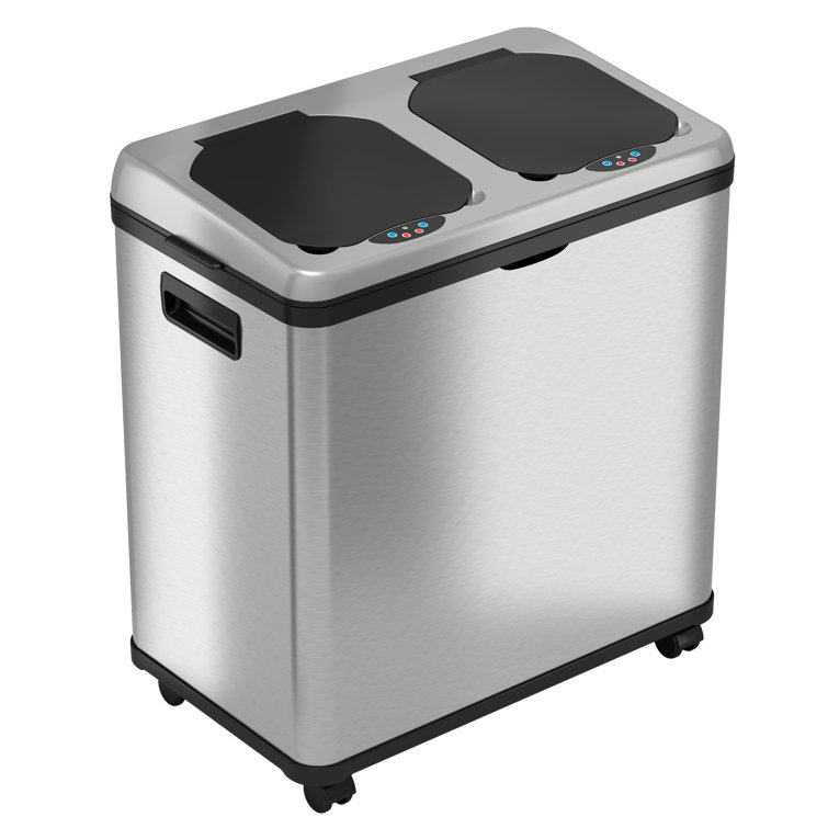 Dual Stainless Steel 16 Gallon Motion Sensor Multi-Compartments Trash & Recycling Bin