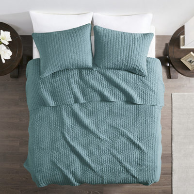 3 pièces de courtepointe bleu sarcelle pour lit double / grand lit - microfibre, rembourrage en coton, conception réversible, coutures décoratives, ajoute de la romance à la chambre à coucher, est livré avec et 2 taies décoratives rembourrées